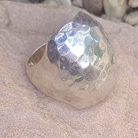 925 Large Hammered Knuckle Sterling Silver Ring, Size 9 - Picture 3 of 10